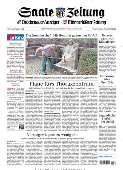 Titelbild der Ausgabe 192/2026 von Saale Zeitung. Diese Zeitschrift und viele weitere Zeitungsabos als Abo oder epaper bei United Kiosk online kaufen.