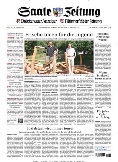 Titelbild der Ausgabe 195/2026 von Saale Zeitung. Diese Zeitschrift und viele weitere Zeitungsabos als Abo oder epaper bei United Kiosk online kaufen.