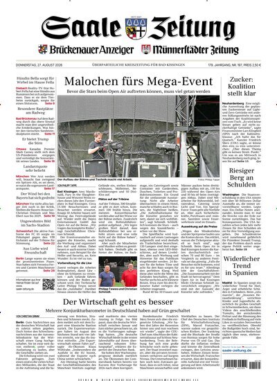 Titelbild der Ausgabe 197/2026 von Saale Zeitung. Diese Zeitschrift und viele weitere Zeitungsabos als Abo oder epaper bei United Kiosk online kaufen.