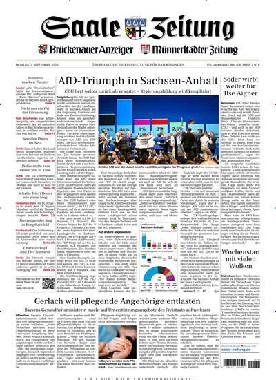 Titelbild der Ausgabe 206/2026 von Saale Zeitung. Diese Zeitschrift und viele weitere Zeitungsabos als Abo oder epaper bei United Kiosk online kaufen.