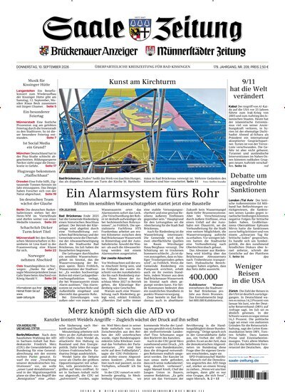 Titelbild der Ausgabe 209/2026 von Saale Zeitung. Diese Zeitschrift und viele weitere Zeitungsabos als Abo oder epaper bei United Kiosk online kaufen.