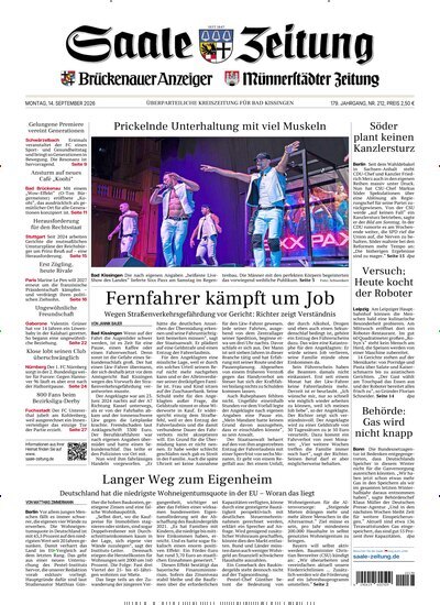 Titelbild der Ausgabe 212/2026 von Saale Zeitung. Diese Zeitschrift und viele weitere Zeitungsabos als Abo oder epaper bei United Kiosk online kaufen.