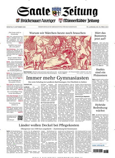 Titelbild der Ausgabe 213/2026 von Saale Zeitung. Diese Zeitschrift und viele weitere Zeitungsabos als Abo oder epaper bei United Kiosk online kaufen.
