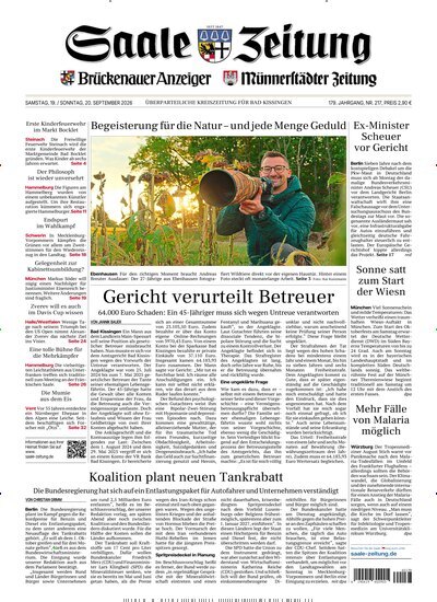 Titelbild der Ausgabe 217/2026 von Saale Zeitung. Diese Zeitschrift und viele weitere Zeitungsabos als Abo oder epaper bei United Kiosk online kaufen.