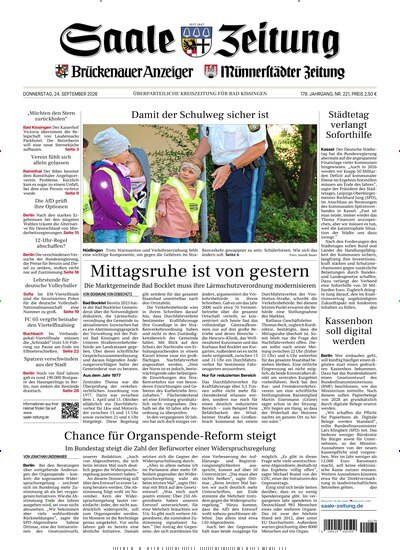 Titelbild der Ausgabe 221/2026 von Saale Zeitung. Diese Zeitschrift und viele weitere Zeitungsabos als Abo oder epaper bei United Kiosk online kaufen.