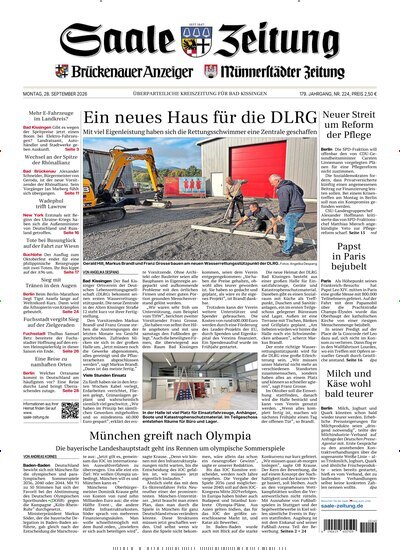 Titelbild der Ausgabe 224/2026 von Saale Zeitung. Diese Zeitschrift und viele weitere Zeitungsabos als Abo oder epaper bei United Kiosk online kaufen.