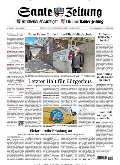 Titelbild der Ausgabe 231/2026 von Saale Zeitung. Diese Zeitschrift und viele weitere Zeitungsabos als Abo oder epaper bei United Kiosk online kaufen.