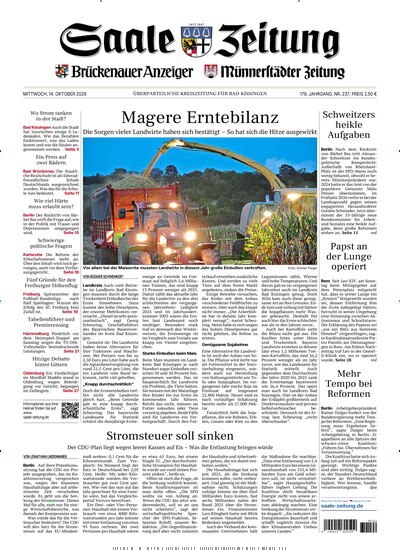 Titelbild der Ausgabe 237/2026 von Saale Zeitung. Diese Zeitschrift und viele weitere Zeitungsabos als Abo oder epaper bei United Kiosk online kaufen.
