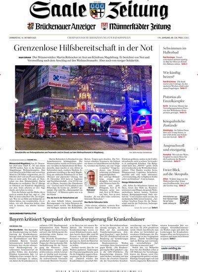 Titelbild der Ausgabe 239/2025 von Saale Zeitung. Diese Zeitschrift und viele weitere Zeitungsabos als Abo oder epaper bei United Kiosk online kaufen.
