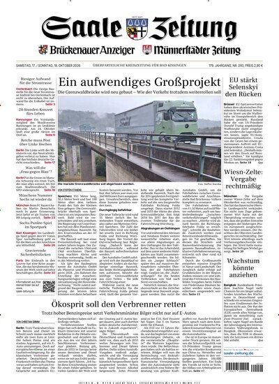Titelbild der Ausgabe 240/2026 von Saale Zeitung. Diese Zeitschrift und viele weitere Zeitungsabos als Abo oder epaper bei United Kiosk online kaufen.