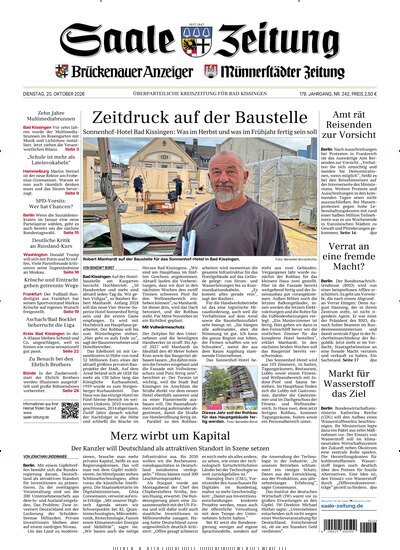 Titelbild der Ausgabe 242/2026 von Saale Zeitung. Diese Zeitschrift und viele weitere Zeitungsabos als Abo oder epaper bei United Kiosk online kaufen.