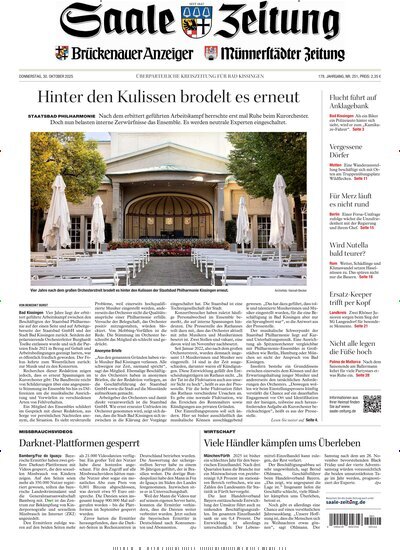 Titelbild der Ausgabe 251/2025 von Saale Zeitung. Diese Zeitschrift und viele weitere Zeitungsabos als Abo oder epaper bei United Kiosk online kaufen.
