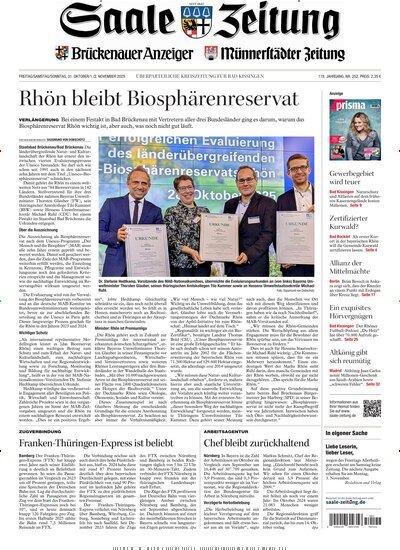 Titelbild der Ausgabe 252/2025 von Saale Zeitung. Diese Zeitschrift und viele weitere Zeitungsabos als Abo oder epaper bei United Kiosk online kaufen.