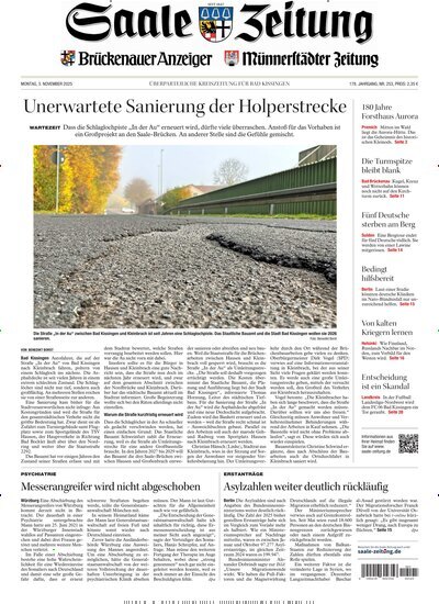 Titelbild der Ausgabe 253/2025 von Saale Zeitung. Diese Zeitschrift und viele weitere Zeitungsabos als Abo oder epaper bei United Kiosk online kaufen.