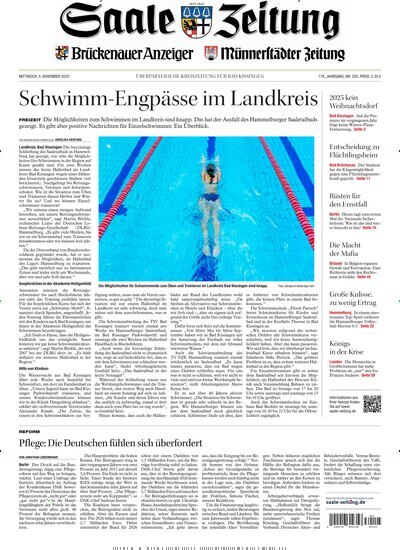 Titelbild der Ausgabe 255/2025 von Saale Zeitung. Diese Zeitschrift und viele weitere Zeitungsabos als Abo oder epaper bei United Kiosk online kaufen.