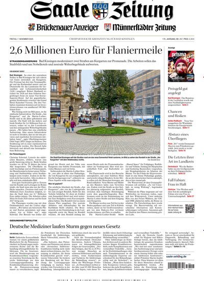 Titelbild der Ausgabe 257/2025 von Saale Zeitung. Diese Zeitschrift und viele weitere Zeitungsabos als Abo oder epaper bei United Kiosk online kaufen.