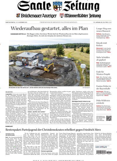 Titelbild der Ausgabe 264/2025 von Saale Zeitung. Diese Zeitschrift und viele weitere Zeitungsabos als Abo oder epaper bei United Kiosk online kaufen.