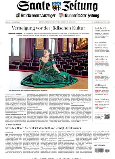 Titelbild der Ausgabe 265/2025 von Saale Zeitung. Diese Zeitschrift und viele weitere Zeitungsabos als Abo oder epaper bei United Kiosk online kaufen.