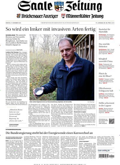 Titelbild der Ausgabe 266/2025 von Saale Zeitung. Diese Zeitschrift und viele weitere Zeitungsabos als Abo oder epaper bei United Kiosk online kaufen.