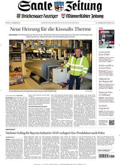 Titelbild der Ausgabe 269/2025 von Saale Zeitung. Diese Zeitschrift und viele weitere Zeitungsabos als Abo oder epaper bei United Kiosk online kaufen.