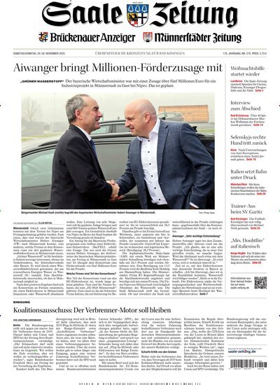 Titelbild der Ausgabe 276/2025 von Saale Zeitung. Diese Zeitschrift und viele weitere Zeitungsabos als Abo oder epaper bei United Kiosk online kaufen.