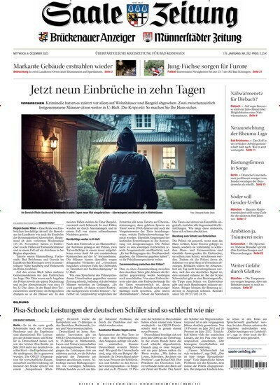 Titelbild der Ausgabe 282/2023 von Saale Zeitung. Diese Zeitschrift und viele weitere Zeitungsabos als Abo oder epaper bei United Kiosk online kaufen.