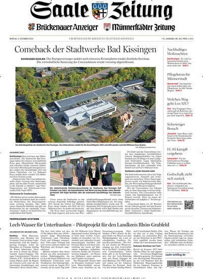 Titelbild der Ausgabe 283/2025 von Saale Zeitung. Diese Zeitschrift und viele weitere Zeitungsabos als Abo oder epaper bei United Kiosk online kaufen.