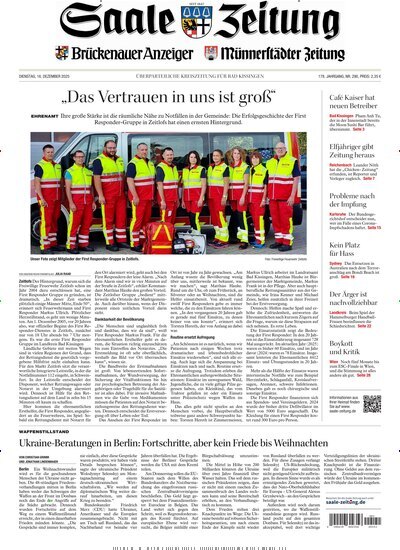 Titelbild der Ausgabe 290/2025 von Saale Zeitung. Diese Zeitschrift und viele weitere Zeitungsabos als Abo oder epaper bei United Kiosk online kaufen.