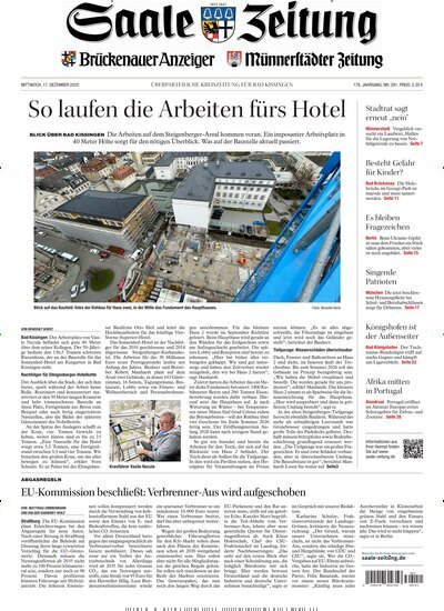 Titelbild der Ausgabe 291/2025 von Saale Zeitung. Diese Zeitschrift und viele weitere Zeitungsabos als Abo oder epaper bei United Kiosk online kaufen.