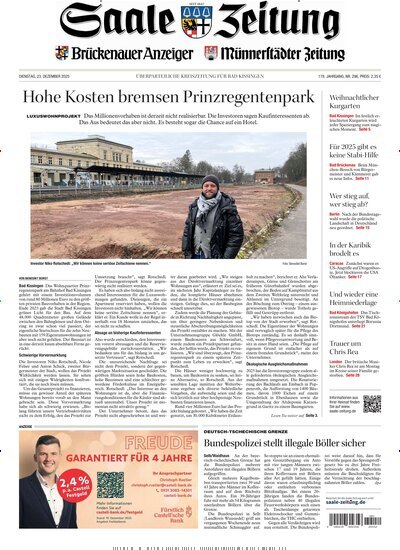 Titelbild der Ausgabe 296/2025 von Saale Zeitung. Diese Zeitschrift und viele weitere Zeitungsabos als Abo oder epaper bei United Kiosk online kaufen.