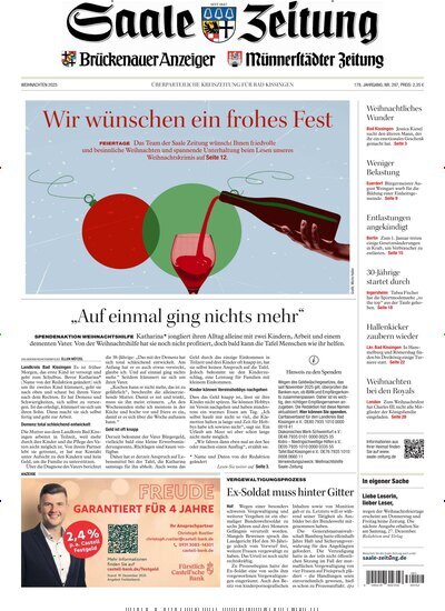 Titelbild der Ausgabe 297/2025 von Saale Zeitung. Diese Zeitschrift und viele weitere Zeitungsabos als Abo oder epaper bei United Kiosk online kaufen.