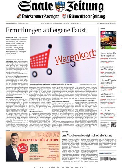 Titelbild der Ausgabe 298/2025 von Saale Zeitung. Diese Zeitschrift und viele weitere Zeitungsabos als Abo oder epaper bei United Kiosk online kaufen.