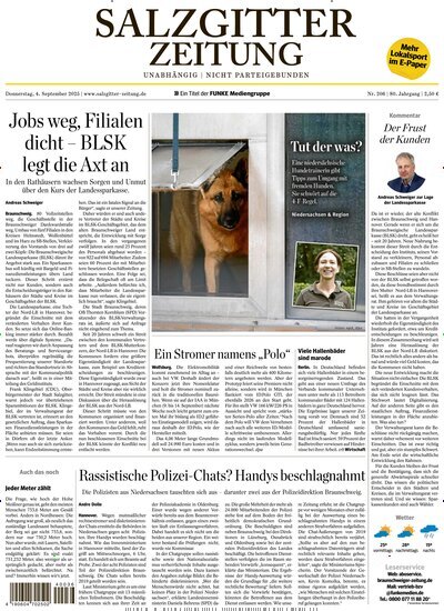 Titelbild der Ausgabe 206/2025 von Salzgitter Zeitung. Diese Zeitschrift und viele weitere Zeitungsabos als Abo oder epaper bei United Kiosk online kaufen.