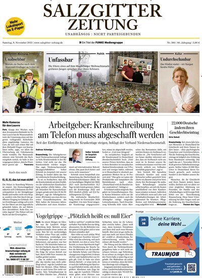 Titelbild der Ausgabe 260/2025 von Salzgitter Zeitung. Diese Zeitschrift und viele weitere Zeitungsabos als Abo oder epaper bei United Kiosk online kaufen.