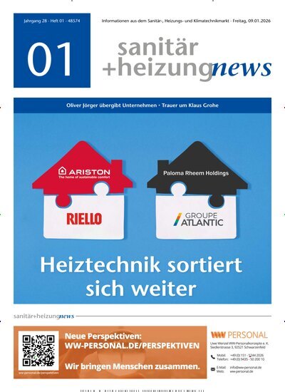 Titelbild der Ausgabe 1/2026 von sanitär + heizung news. Diese Zeitschrift und viele weitere Architekturzeitschriften und Bauzeitschriften als Abo oder epaper bei United Kiosk online kaufen.