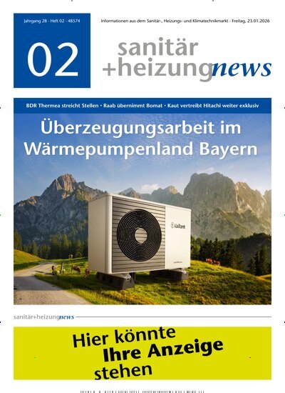 Titelbild der Ausgabe 2/2026 von sanitär + heizung news. Diese Zeitschrift und viele weitere Architekturzeitschriften und Bauzeitschriften als Abo oder epaper bei United Kiosk online kaufen.