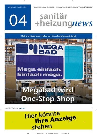 Titelbild der Ausgabe 4/2026 von sanitär + heizung news. Diese Zeitschrift und viele weitere Architekturzeitschriften und Bauzeitschriften als Abo oder epaper bei United Kiosk online kaufen.