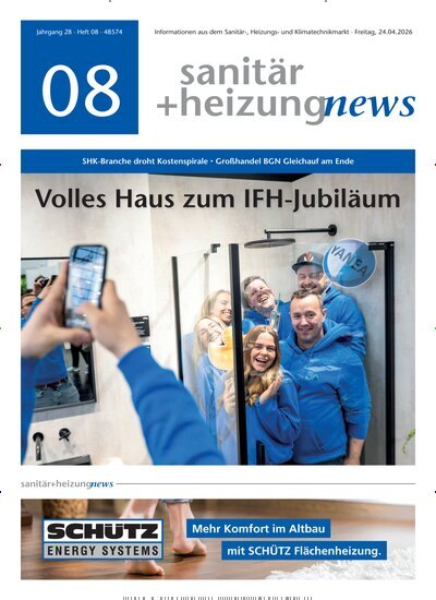 Titelbild der Ausgabe 8/2026 von sanitär + heizung news. Diese Zeitschrift und viele weitere Architekturzeitschriften und Bauzeitschriften als Abo oder epaper bei United Kiosk online kaufen.