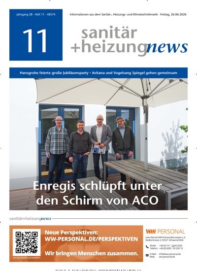 Titelbild der Ausgabe 11/2026 von sanitär + heizung news. Diese Zeitschrift und viele weitere Architekturzeitschriften und Bauzeitschriften als Abo oder epaper bei United Kiosk online kaufen.