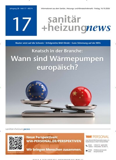 Titelbild der Ausgabe 17/2026 von sanitär + heizung news. Diese Zeitschrift und viele weitere Architekturzeitschriften und Bauzeitschriften als Abo oder epaper bei United Kiosk online kaufen.
