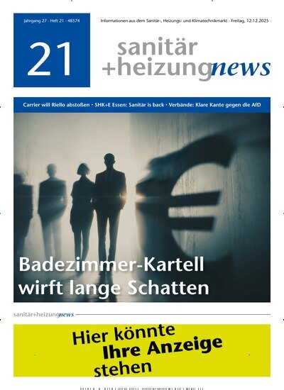 Titelbild der Ausgabe 21/2025 von sanitär + heizung news. Diese Zeitschrift und viele weitere Architekturzeitschriften und Bauzeitschriften als Abo oder epaper bei United Kiosk online kaufen.