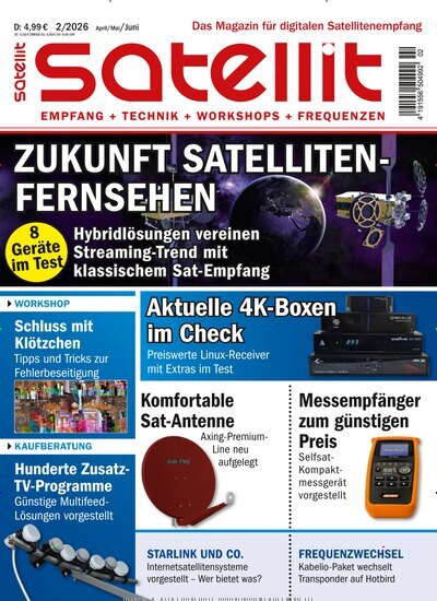 Titelbild der Ausgabe 2/2026 von Satellit Empfang + Technik. Diese Zeitschrift und viele weitere Audiomagazine, Filmmagazine und Fotozeitschriften als Abo oder epaper bei United Kiosk online kaufen.