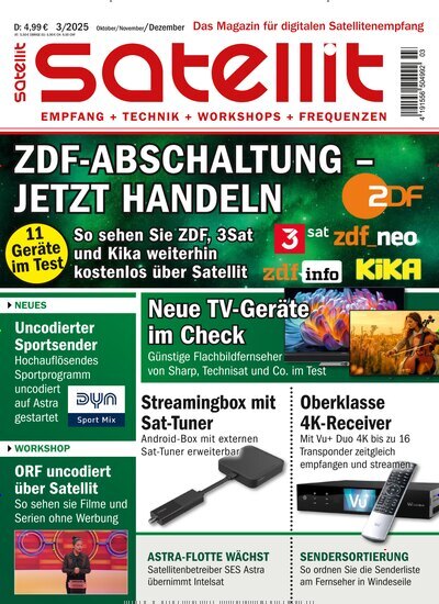 Titelbild der Ausgabe 3/2025 von Satellit Empfang + Technik. Diese Zeitschrift und viele weitere Audiomagazine, Filmmagazine und Fotozeitschriften als Abo oder epaper bei United Kiosk online kaufen.