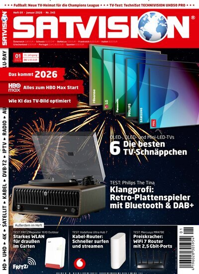 Titelbild der Ausgabe 1/2026 von Satvision. Diese Zeitschrift und viele weitere Audiomagazine, Filmmagazine und Fotozeitschriften als Abo oder epaper bei United Kiosk online kaufen.
