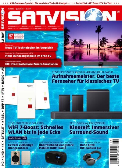 Titelbild der Ausgabe 7/2026 von Satvision. Diese Zeitschrift und viele weitere Audiomagazine, Filmmagazine und Fotozeitschriften als Abo oder epaper bei United Kiosk online kaufen.