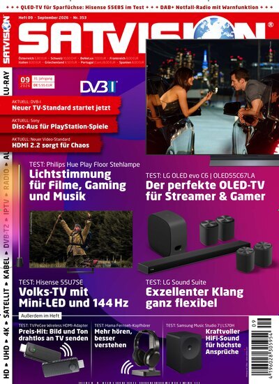 Titelbild der Ausgabe 9/2026 von Satvision. Diese Zeitschrift und viele weitere Audiomagazine, Filmmagazine und Fotozeitschriften als Abo oder epaper bei United Kiosk online kaufen.