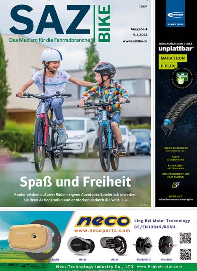 Titelbild der Ausgabe 4/2021 von SAZ bike. Diese Zeitschrift und viele weitere Industriemagazine und Handwerkmagazine als Abo oder epaper bei United Kiosk online kaufen.