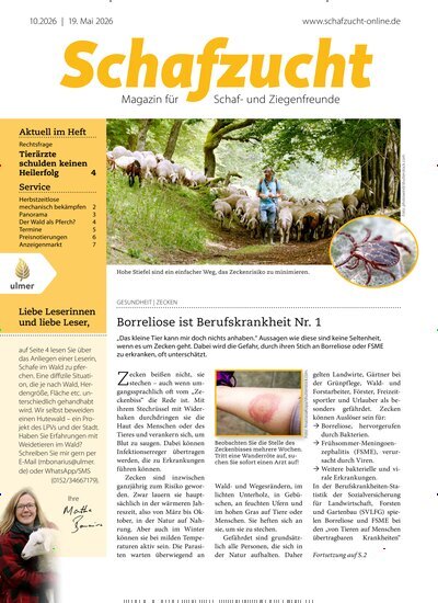 Titelbild der Ausgabe 10/2026 von Schafzucht. Diese Zeitschrift und viele weitere Naturzeitschriften, Landwirtschaftszeitungen und Umweltmagazine als Abo oder epaper bei United Kiosk online kaufen.