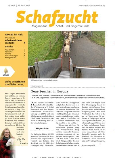 Titelbild der Ausgabe 12/2025 von Schafzucht. Diese Zeitschrift und viele weitere Naturzeitschriften, Landwirtschaftszeitungen und Umweltmagazine als Abo oder epaper bei United Kiosk online kaufen.