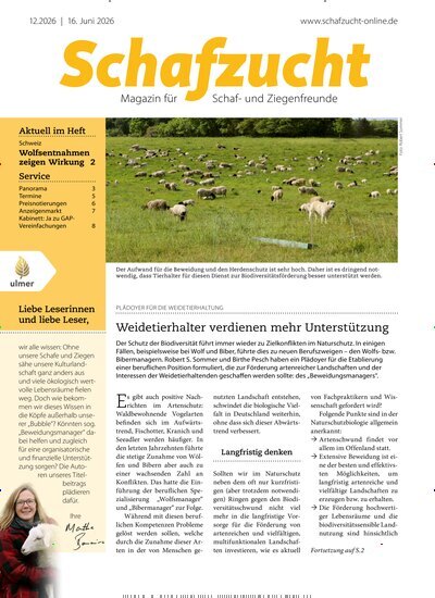 Titelbild der Ausgabe 12/2026 von Schafzucht. Diese Zeitschrift und viele weitere Naturzeitschriften, Landwirtschaftszeitungen und Umweltmagazine als Abo oder epaper bei United Kiosk online kaufen.